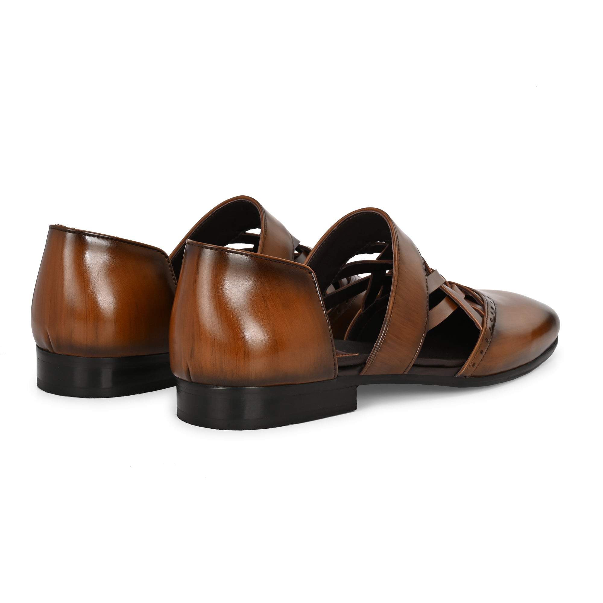 Handcrafted Men’s Brown Woven Leather Sandals with Cushioned Sole & Durable Finish