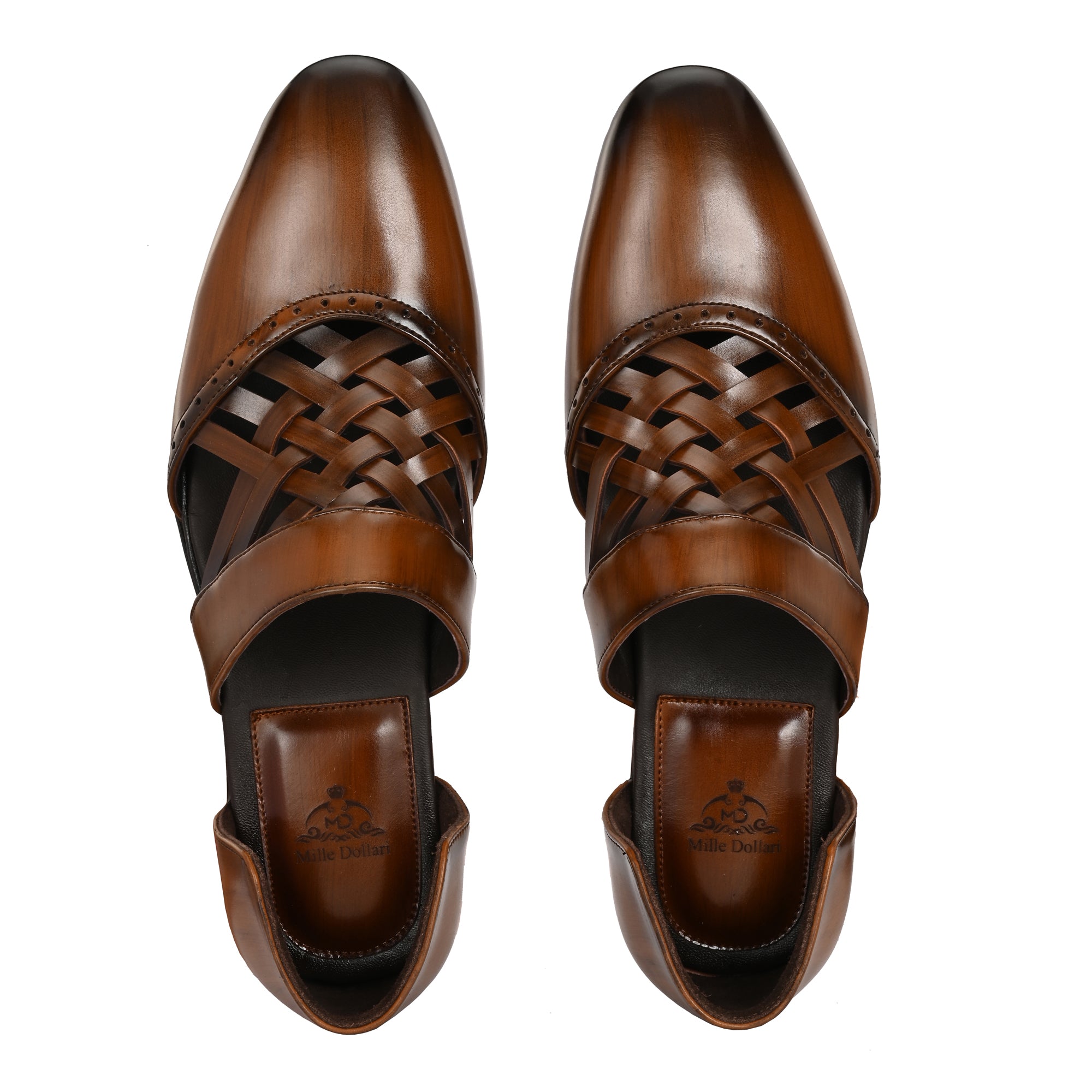Handcrafted Men’s Brown Woven Leather Sandals with Cushioned Sole & Durable Finish