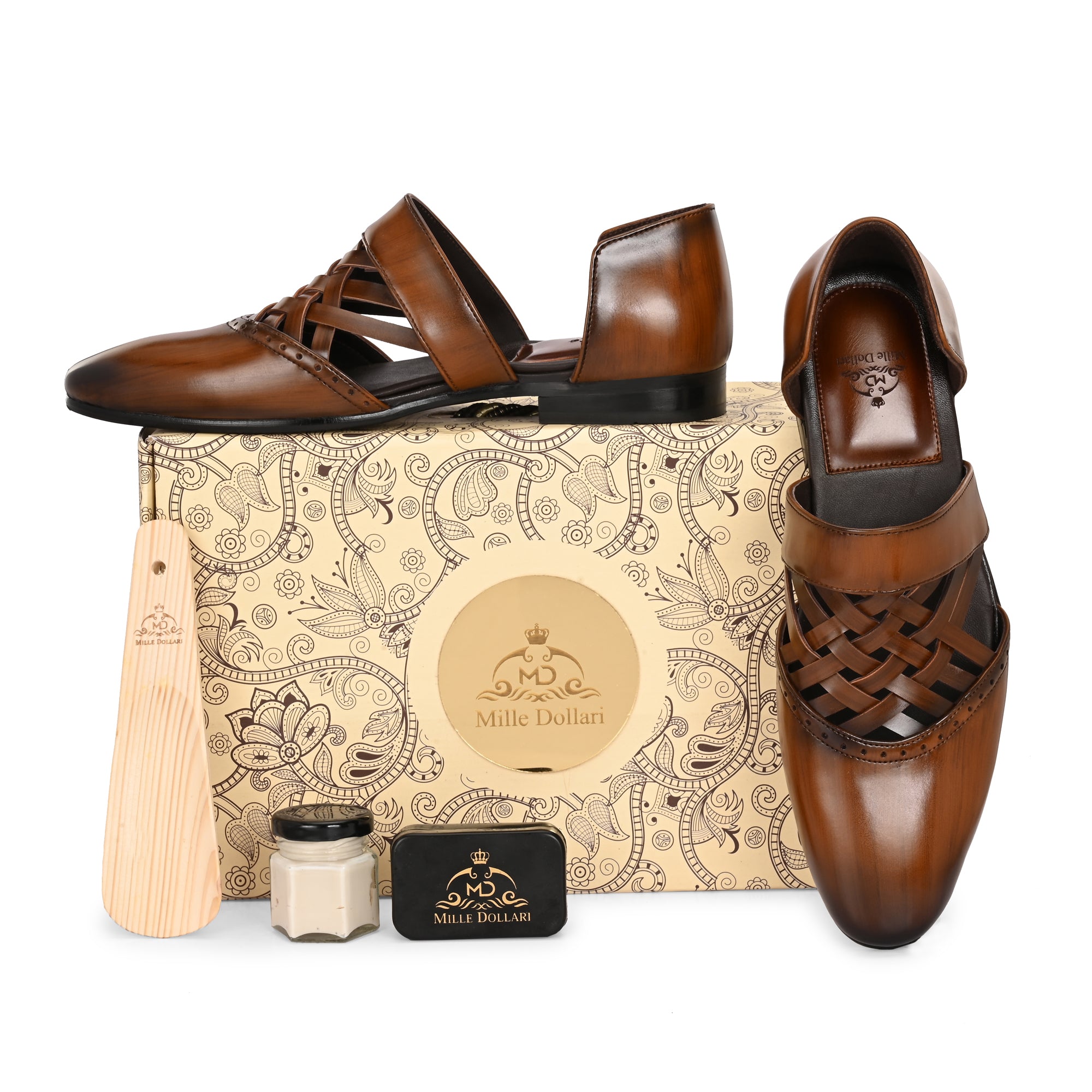 Handcrafted Men’s Brown Woven Leather Sandals with Cushioned Sole & Durable Finish
