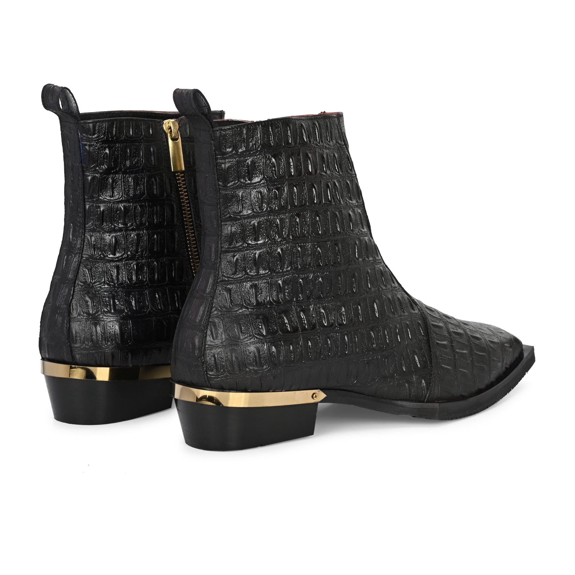 Premium Black Exotic Textured Leather Ankle Boots for Men