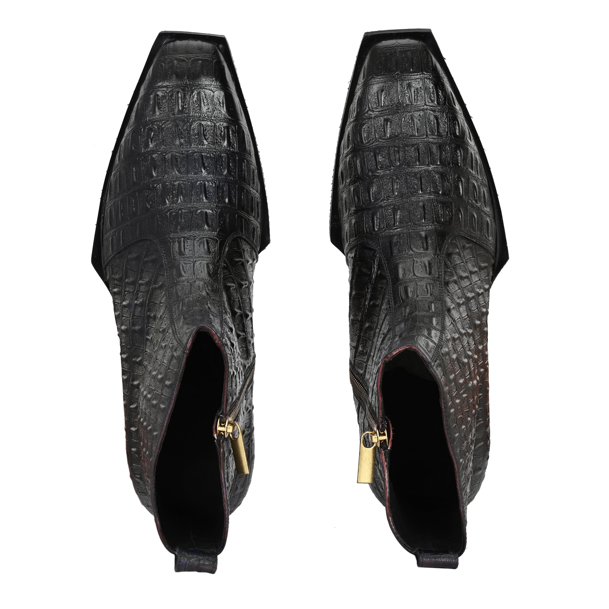 Premium Black Exotic Textured Leather Ankle Boots for Men