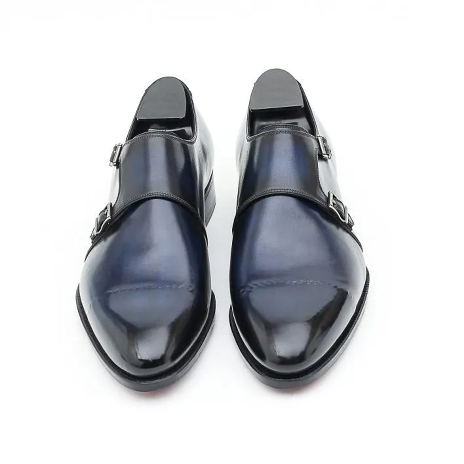 Luxury Men's Navy Blue Double Monk Strap Leather Formal Shoes | Premium Handcrafted Cap Toe Dress Shoes for Wedding, Office & Business