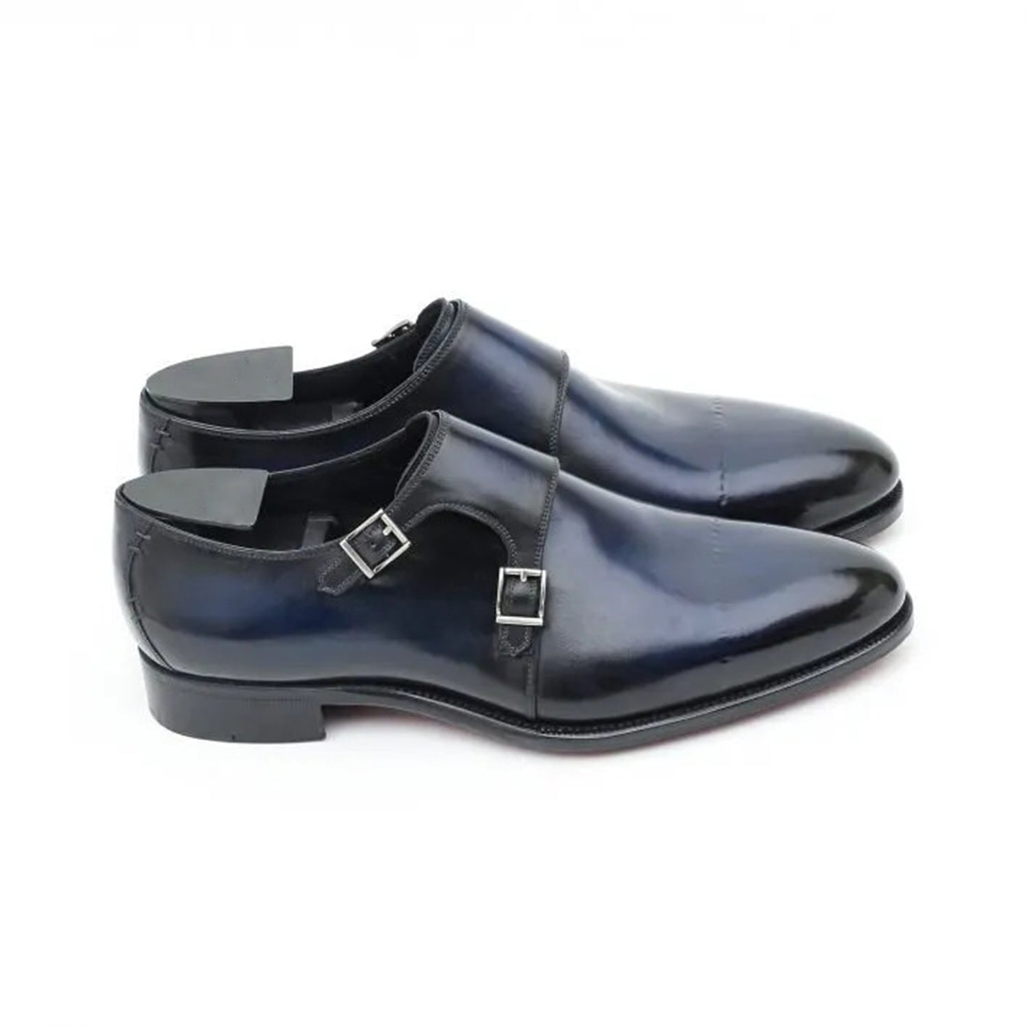 Luxury Men's Navy Blue Double Monk Strap Leather Formal Shoes | Premium Handcrafted Cap Toe Dress Shoes for Wedding, Office & Business
