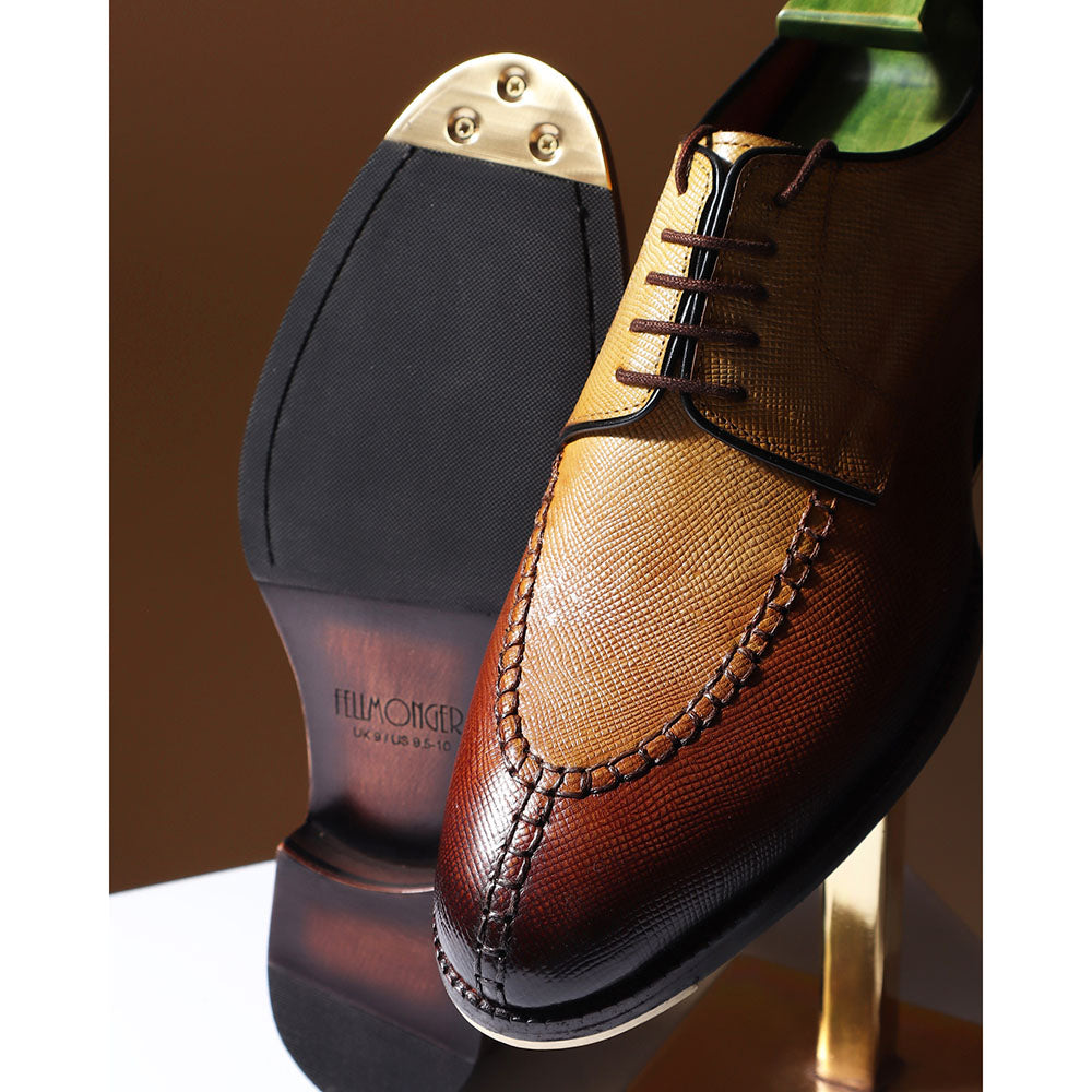 Men’s Tan & Brown Textured Leather Lace-Up Shoes | Premium Two-Tone Formal Derby Shoes