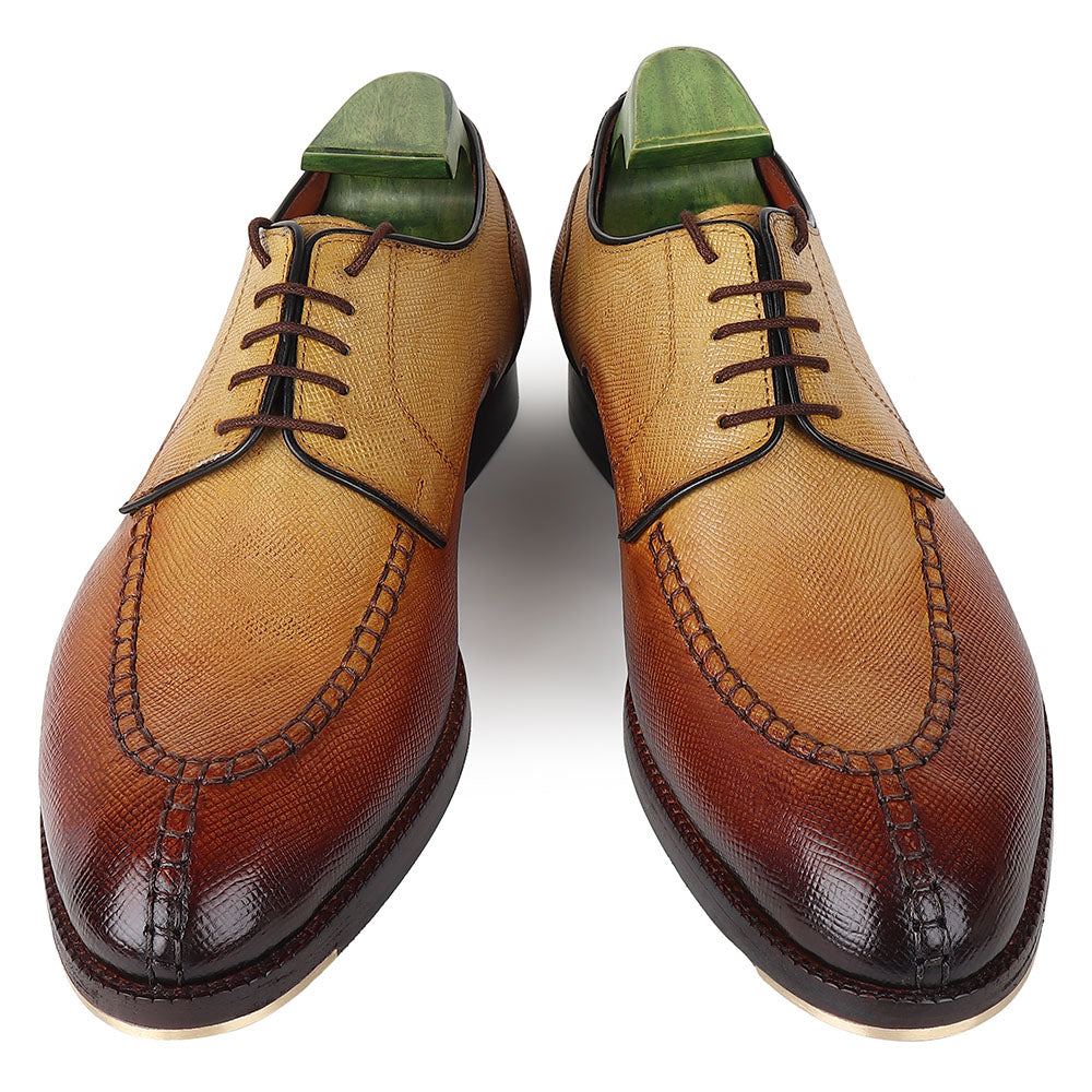 Men’s Tan & Brown Textured Leather Lace-Up Shoes | Premium Two-Tone Formal Derby Shoes