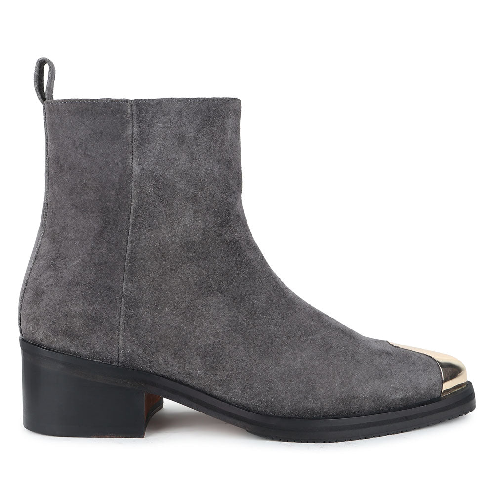 Men’s Grey Suede Ankle Boots with Metal Toe Cap | Premium Designer Boots for Men