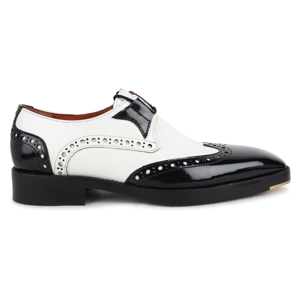 Men’s Black & White Leather Monk Strap Shoes | Premium Two-Tone Brogue Formal Shoes