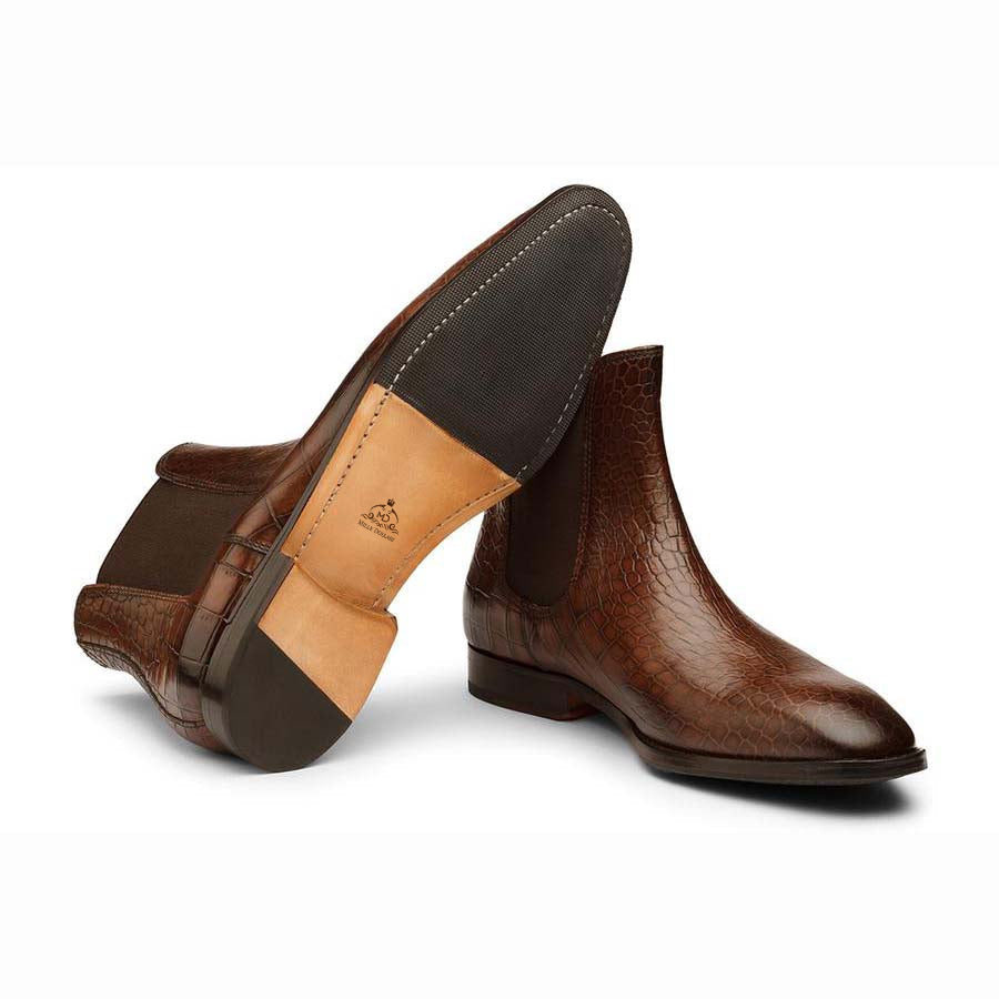 Men’s Brown Crocodile Textured Leather Chelsea Boots | Premium Ankle Boots for Men