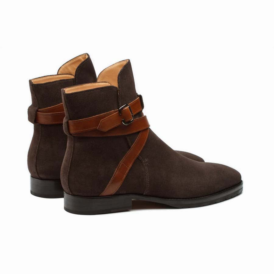 Men’s Dark Brown Suede Leather Ankle Boots with Buckle Strap | Premium Boots for Men