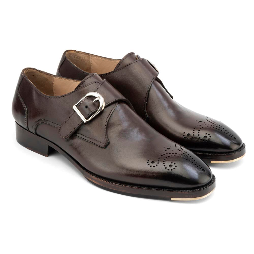 Men’s Dark Brown Leather Monk Strap Shoes | Premium Single Buckle Brogue Formal Shoes