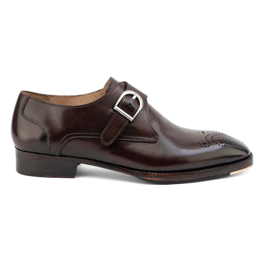 Men’s Dark Brown Leather Monk Strap Shoes | Premium Single Buckle Brogue Formal Shoes