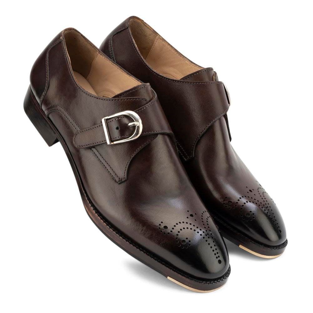 Men’s Dark Brown Leather Monk Strap Shoes | Premium Single Buckle Brogue Formal Shoes