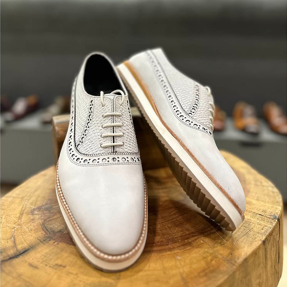 Men’s Off-White Leather Brogue Oxford Shoes | Premium Lace-Up Formal & Wedding Dress Shoes