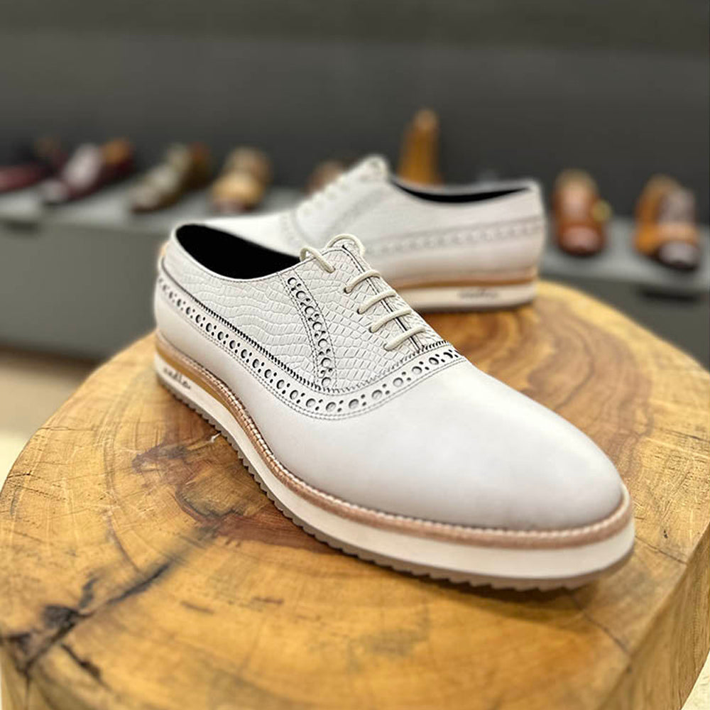 Men’s Off-White Leather Brogue Oxford Shoes | Premium Lace-Up Formal & Wedding Dress Shoes