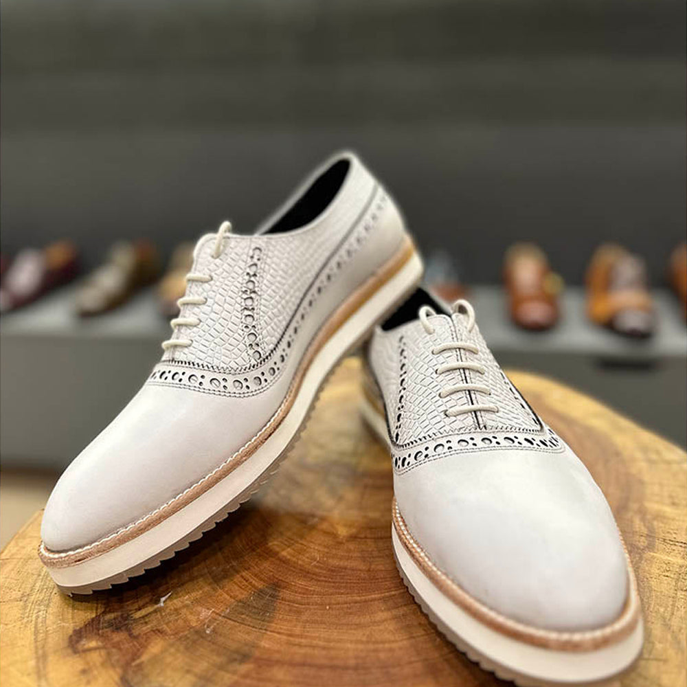 Men’s Off-White Leather Brogue Oxford Shoes | Premium Lace-Up Formal & Wedding Dress Shoes