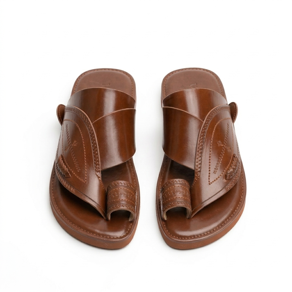 Handcrafted Brown Leather Toe-Ring Sandals – Classic Minimalist Slip-Ons
