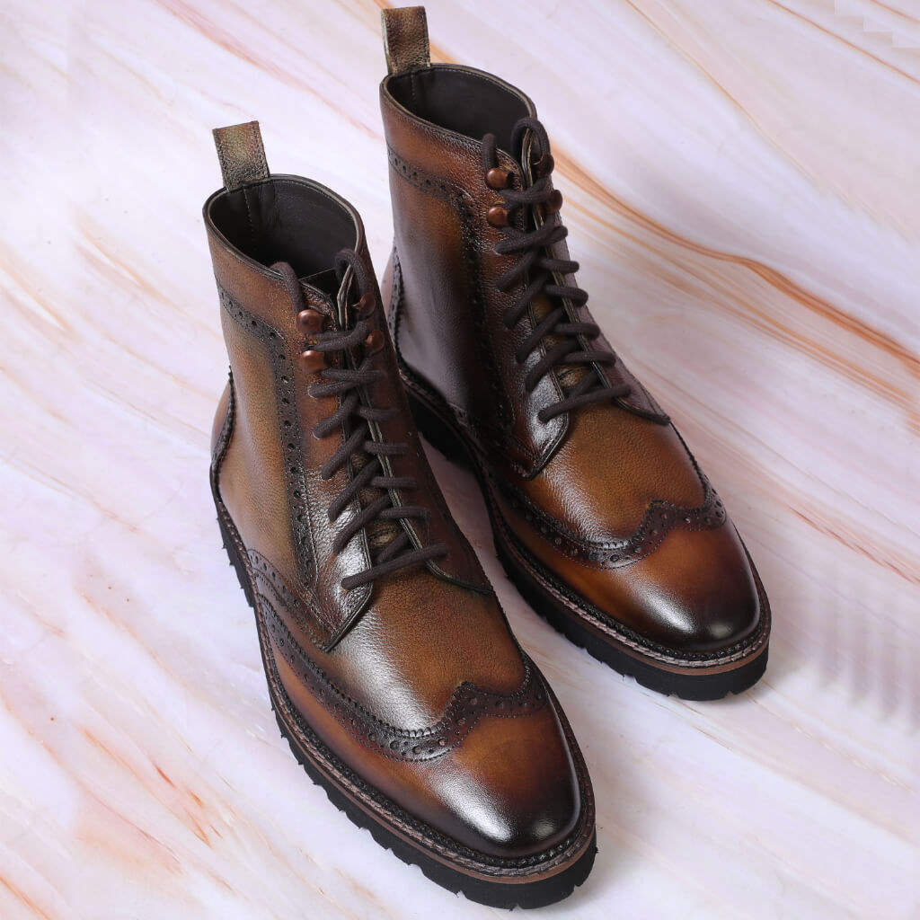 "Jose Mild Laceup Jodhpur Boots in Beige Brown, crafted from premium Argentina mild leather with a high-ankle design and lightweight Airlite EVA sole for style and durability."

