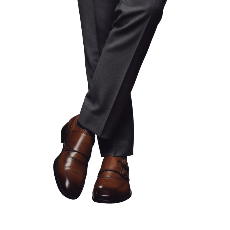 Brown Double Monk Strap Leather Dress Shoes for Men