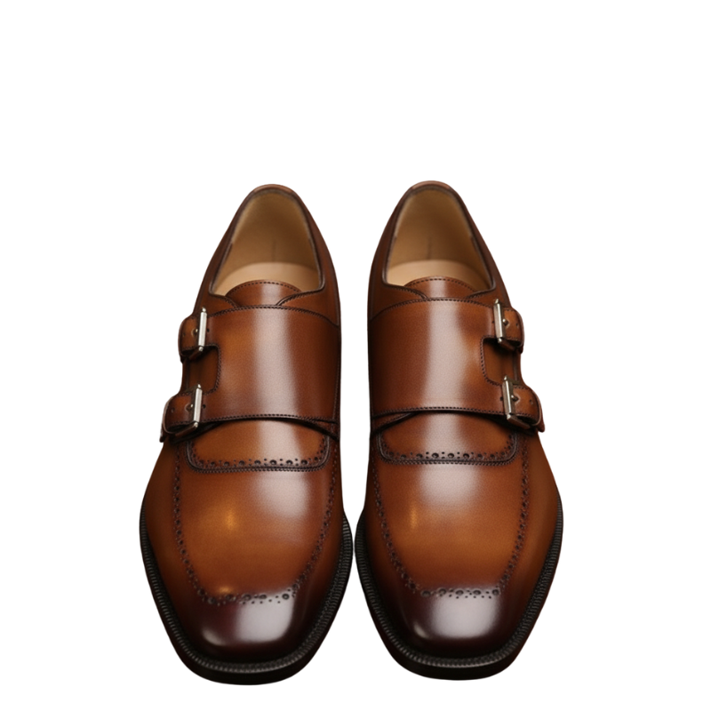 Brown Double Monk Strap Leather Dress Shoes for Men