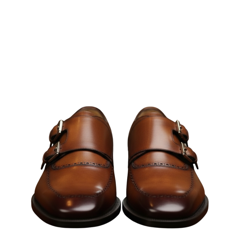 Brown Double Monk Strap Leather Dress Shoes for Men