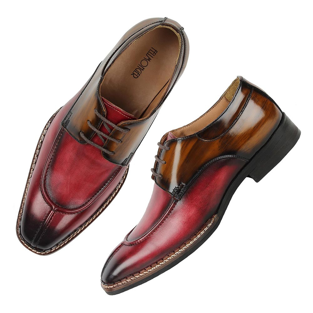 Men’s Two-Tone Leather Lace-Up Formal Shoes | Premium Oxblood & Brown Dress Shoes