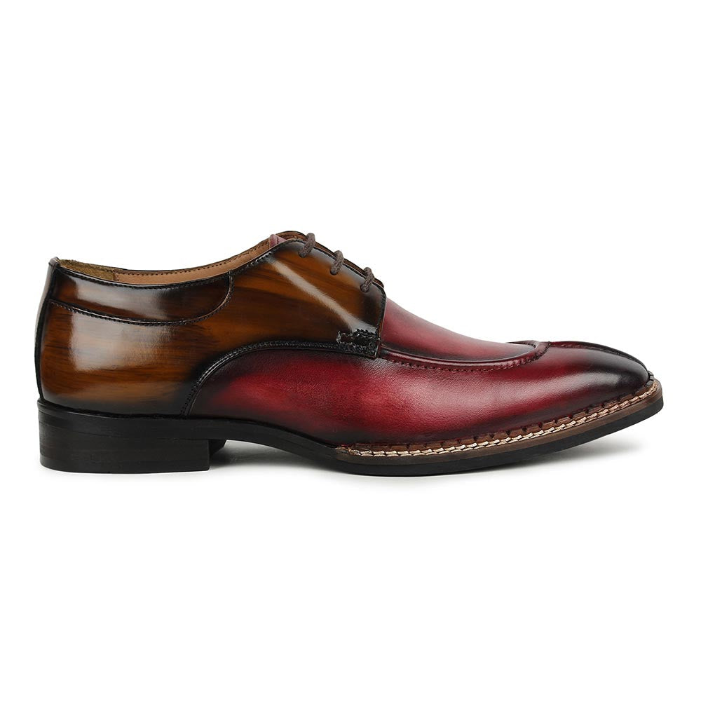 Men’s Two-Tone Leather Lace-Up Formal Shoes | Premium Oxblood & Brown Dress Shoes
