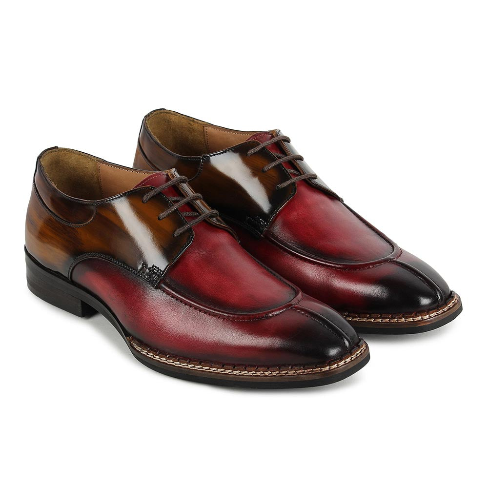 Men’s Two-Tone Leather Lace-Up Formal Shoes | Premium Oxblood & Brown Dress Shoes