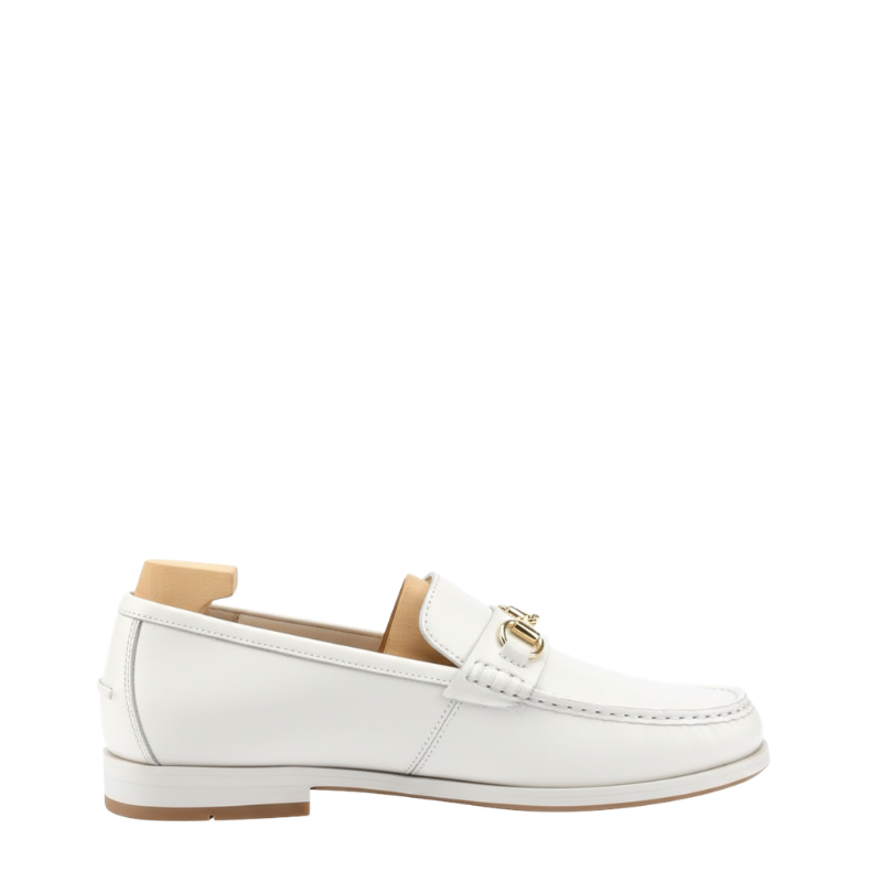 Elegant White Leather Horsebit Loafers – Luxury Slip-On Dress Shoes