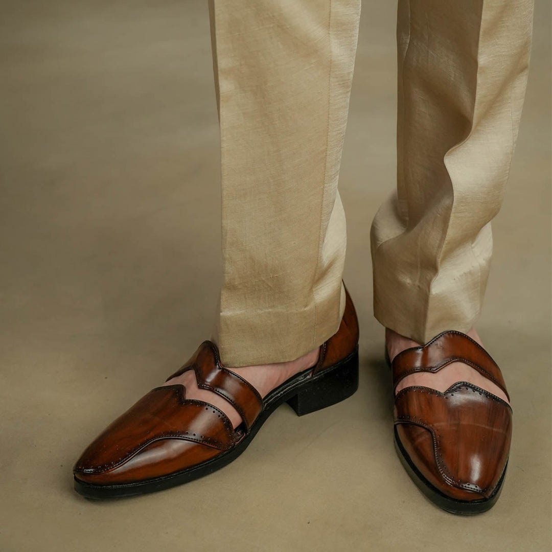 Handcrafted Brown Leather Cut-Out Slip-On Dress Shoes