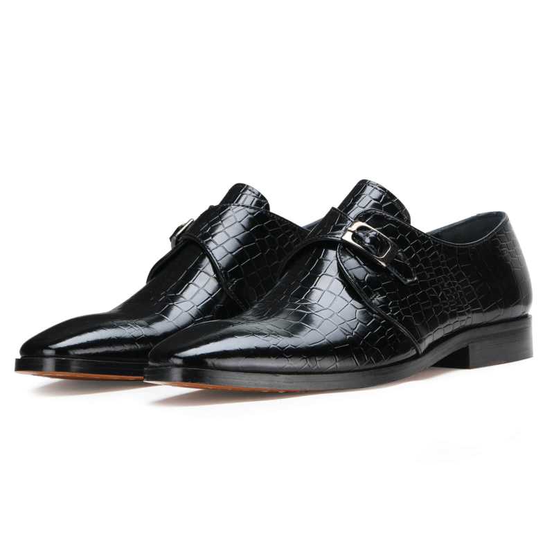 Midnight Gleam Black Single Patent Croco Monkstrap