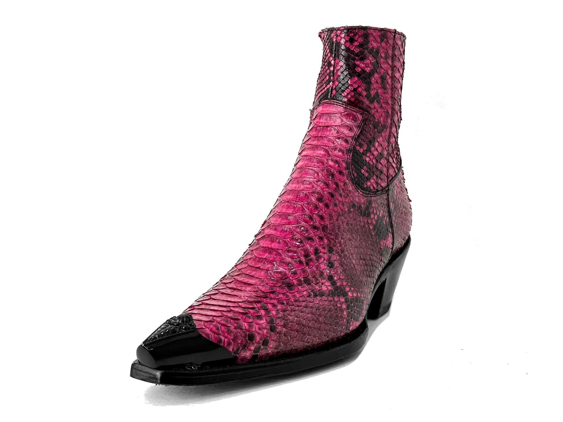 Men’s Pink Python Texture Leather Ankle Boots | Luxury Exotic Skin Zip-Up Dress Boots