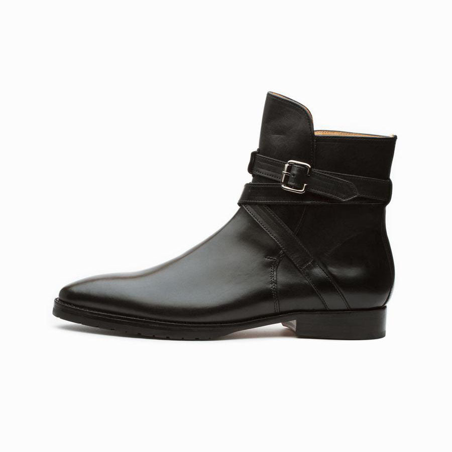 Men’s Black Leather Ankle Boots with Buckle Strap | Premium Formal & Casual Boots