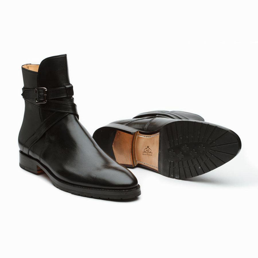 Men’s Black Leather Ankle Boots with Buckle Strap | Premium Formal & Casual Boots