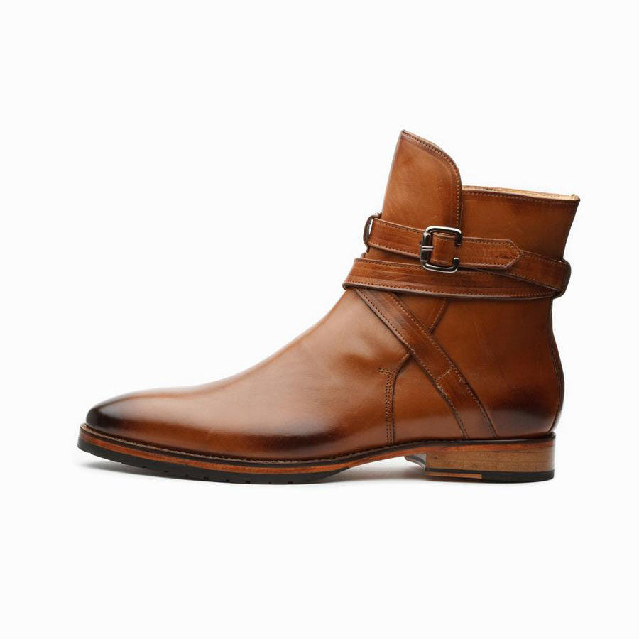 Men’s Brown Leather Ankle Boots with Buckle Strap | Premium Formal & Casual Boots