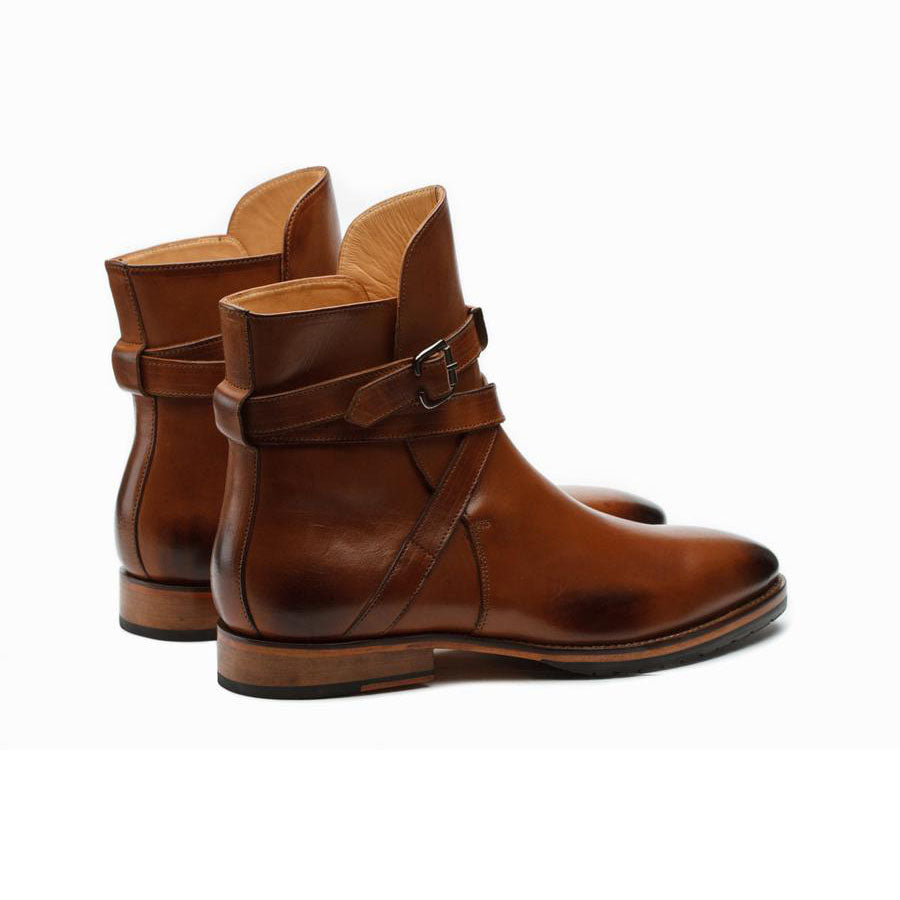 Men’s Brown Leather Ankle Boots with Buckle Strap | Premium Formal & Casual Boots