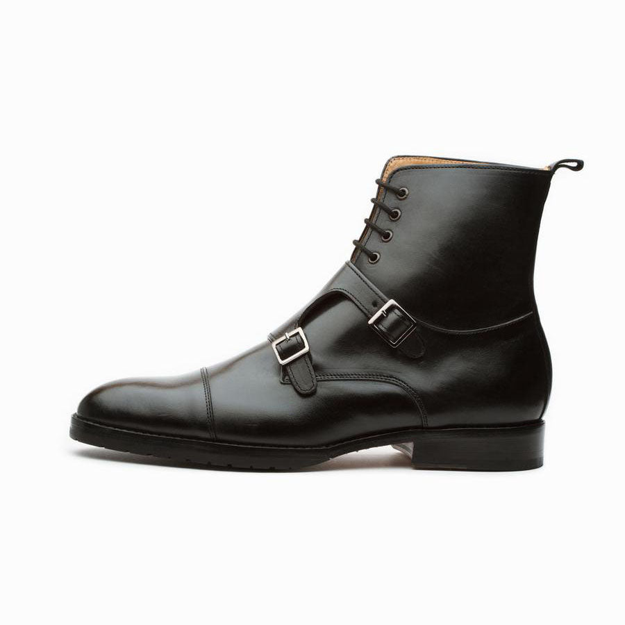 Men’s Black Leather Lace-Up Ankle Boots with Buckle | Premium Formal & Casual Boots