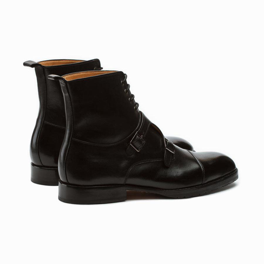 Men’s Black Leather Lace-Up Ankle Boots with Buckle | Premium Formal & Casual Boots