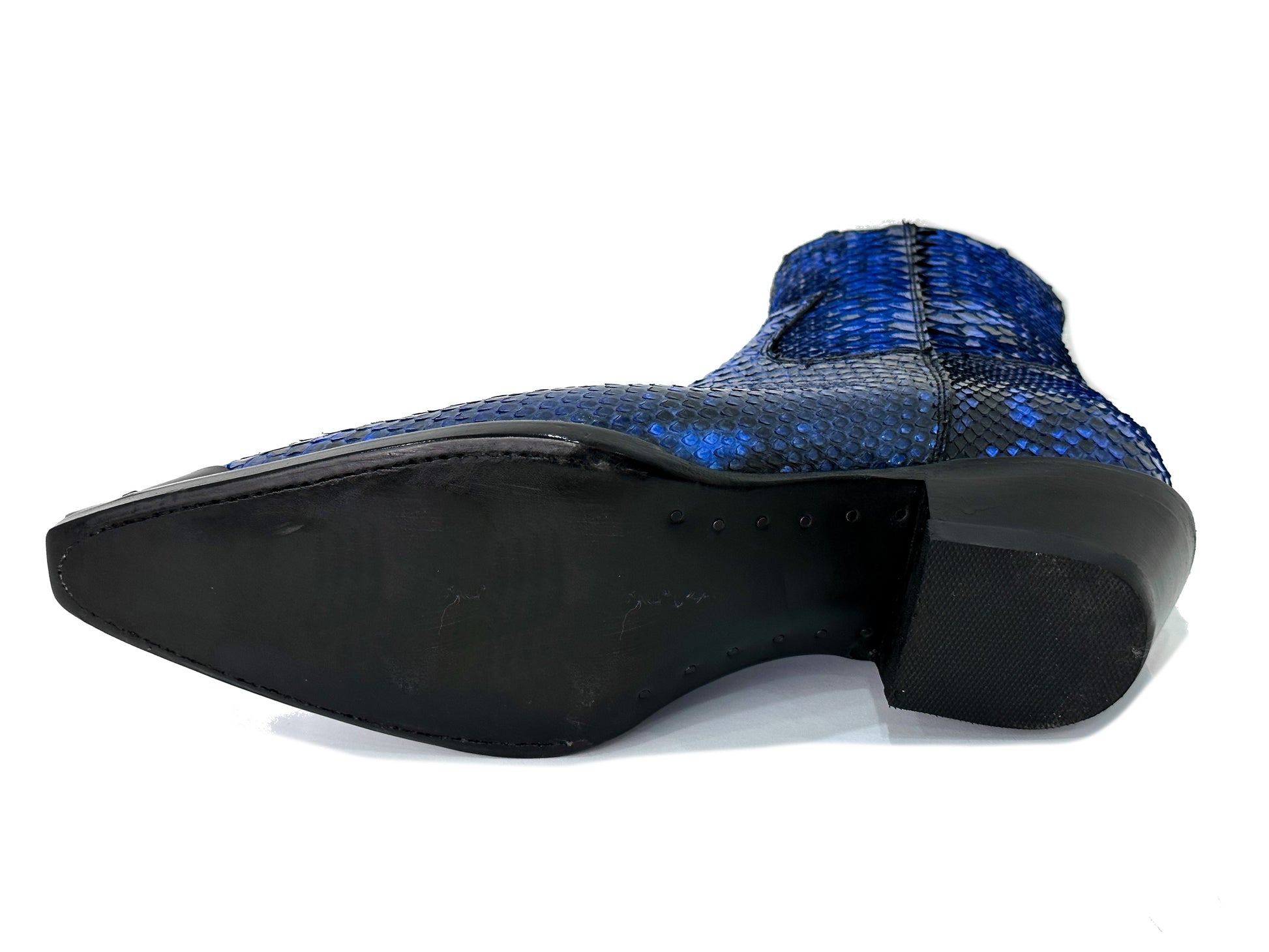 Men’s Blue Python Leather Ankle Boots | Exotic Snakeskin Texture | Side Zipper Luxury Boots