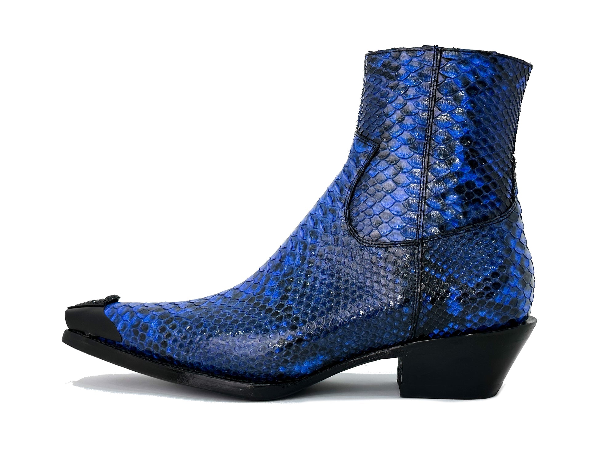 Men’s Blue Python Leather Ankle Boots | Exotic Snakeskin Texture | Side Zipper Luxury Boots