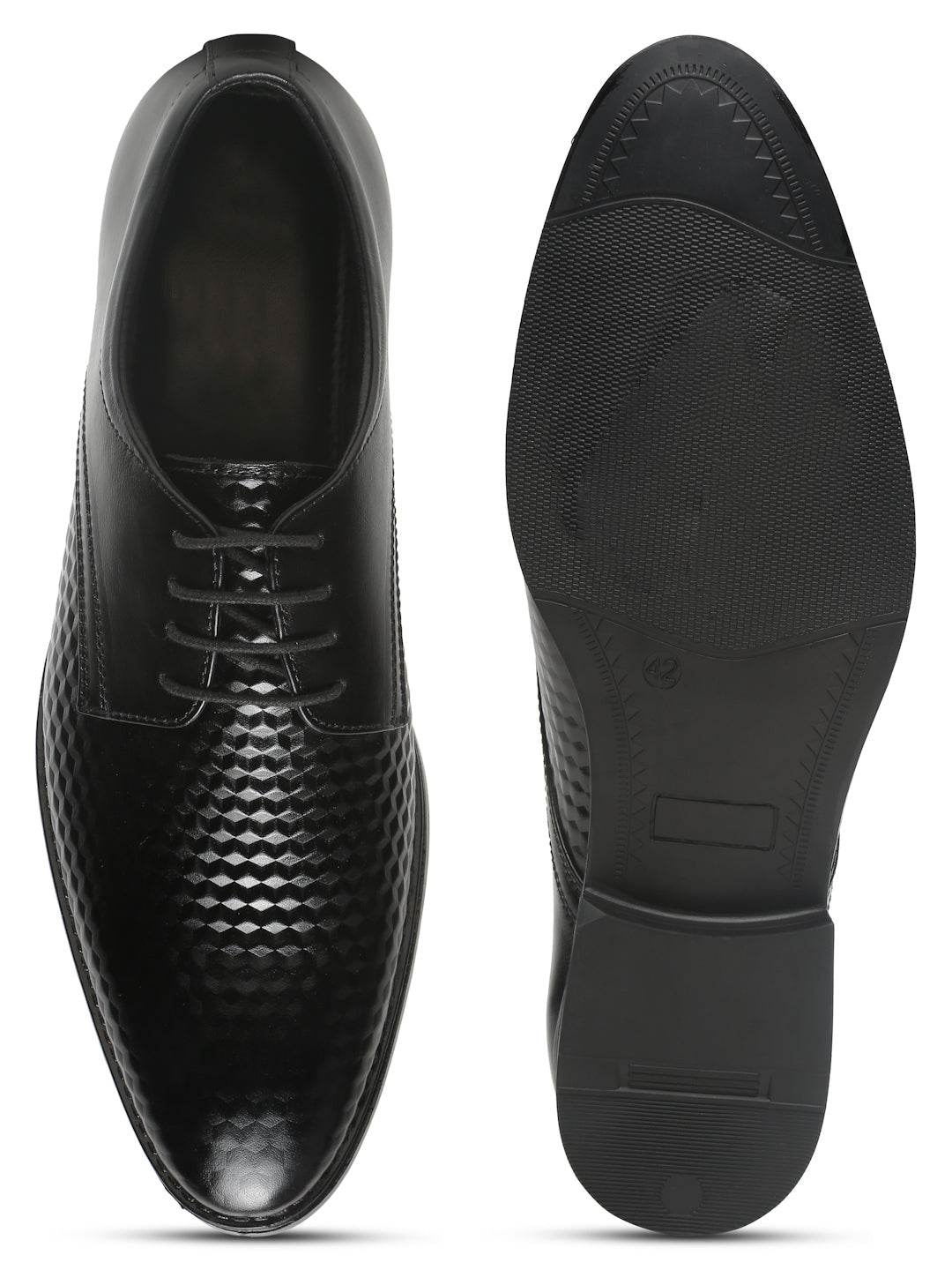 Men’s Black Textured Leather Formal Shoes | Lace-Up Office & Business Wear Derby Shoes