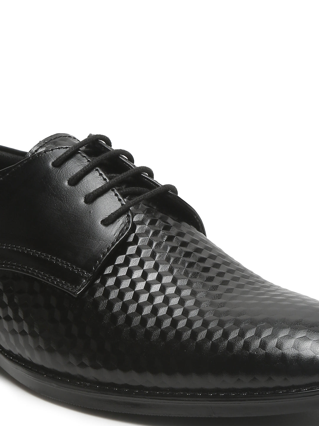 Men’s Black Textured Leather Formal Shoes | Lace-Up Office & Business Wear Derby Shoes