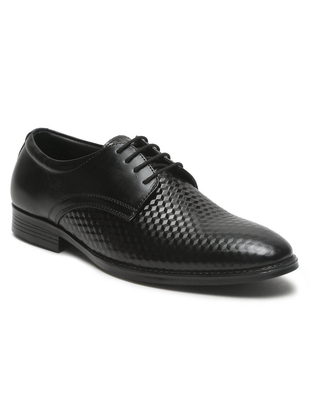 Men’s Black Textured Leather Formal Shoes | Lace-Up Office & Business Wear Derby Shoes