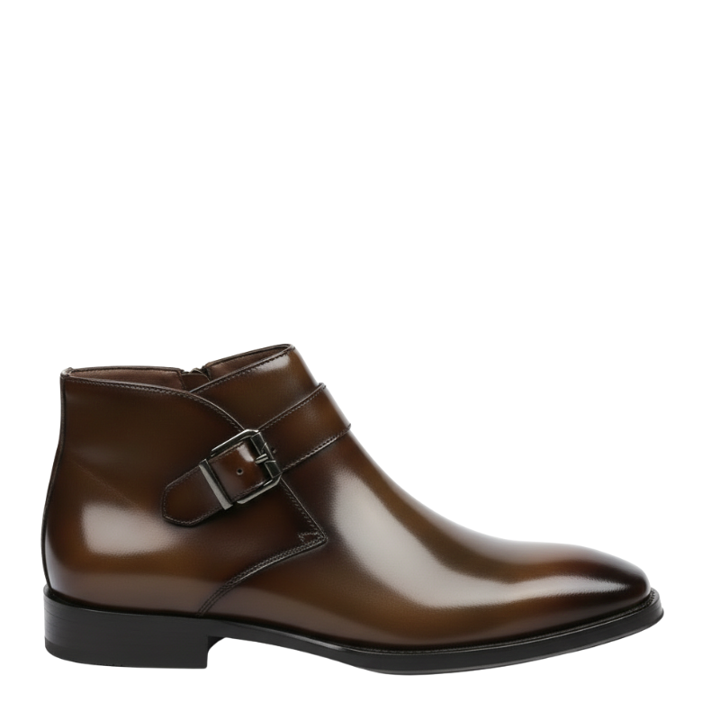 Men’s Premium Brown Leather Monk Strap Boots – Elegant Formal Ankle Boots