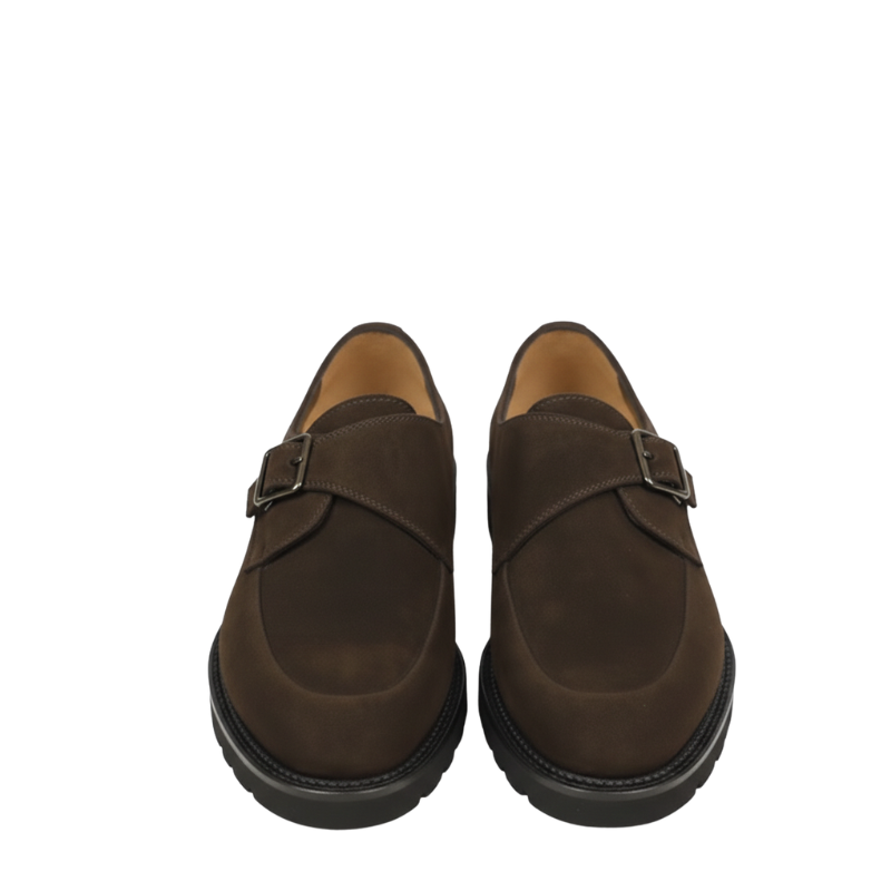 Men’s Brown Leather Monk Strap Shoes – Classic Buckle Formal Shoes