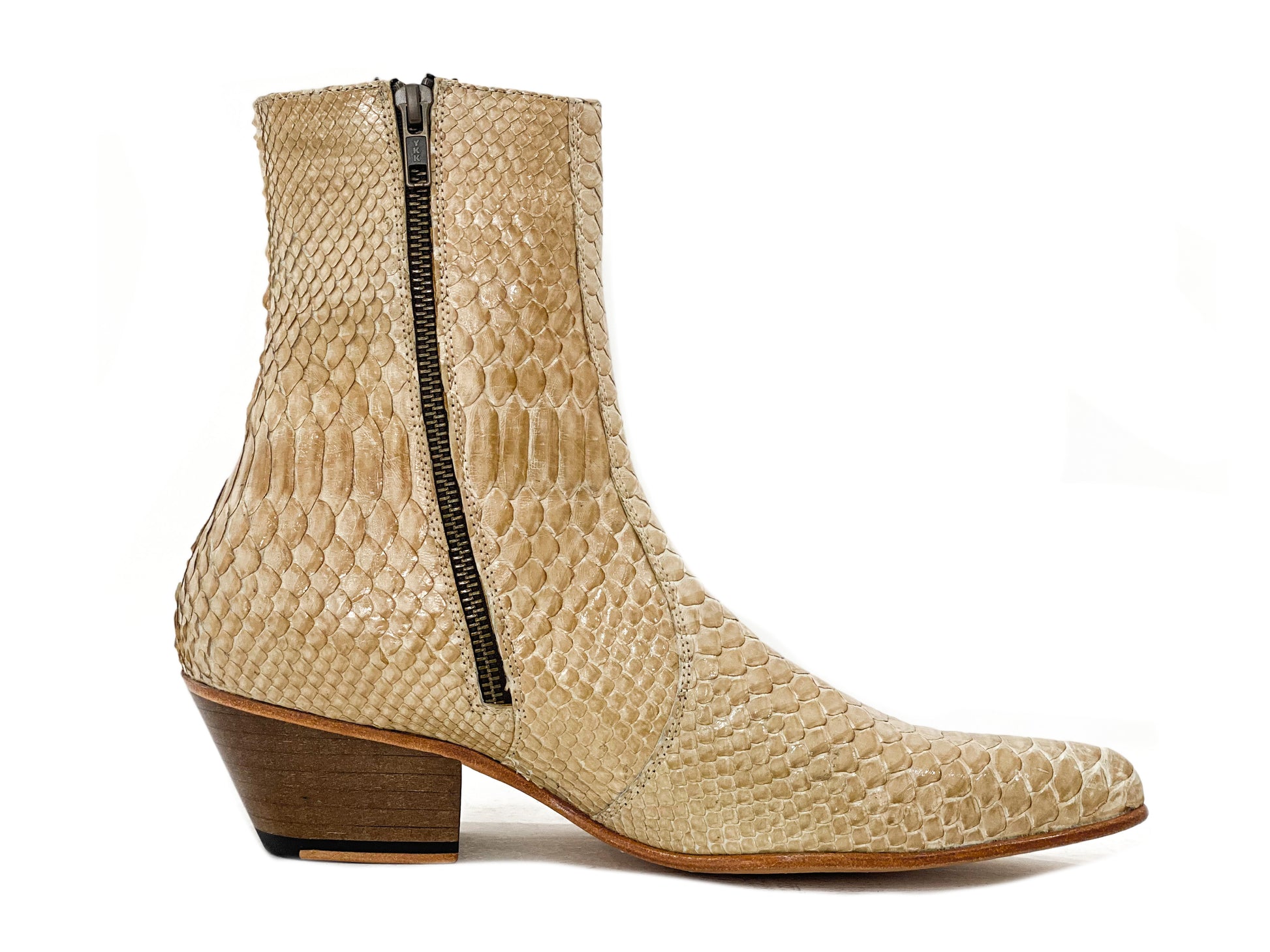 Men’s Beige Python Leather Ankle Boots | Exotic Snakeskin Texture | Premium Side Zip Luxury Boots