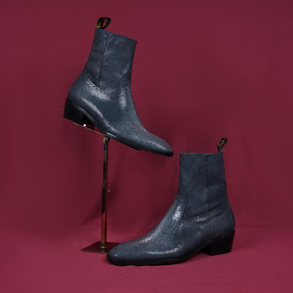 Men’s Textured Leather Ankle Boots | Premium Stingray-Style Finish | Side Zip Formal & Casual Boots