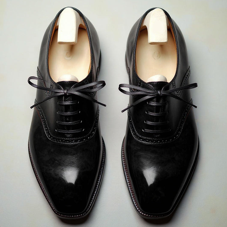 Men's Black Leather Derby Shoes | Premium Brogue Lace-Up Formal Shoes