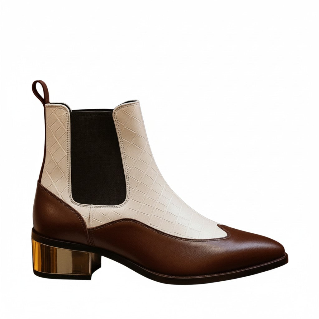 Men’s Two-Tone Brown & white Chelsea Ankle Boots