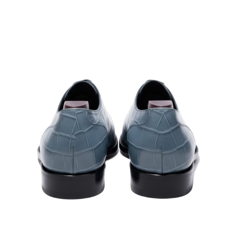 Blue Crocodile Pattern Leather Oxford Shoes for Men