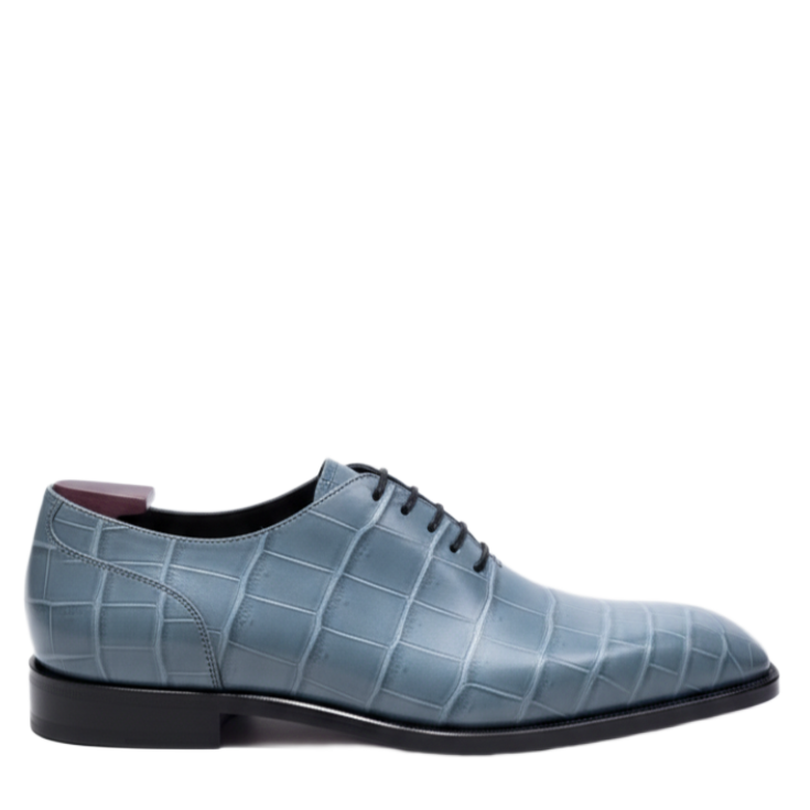 Blue Crocodile Pattern Leather Oxford Shoes for Men
